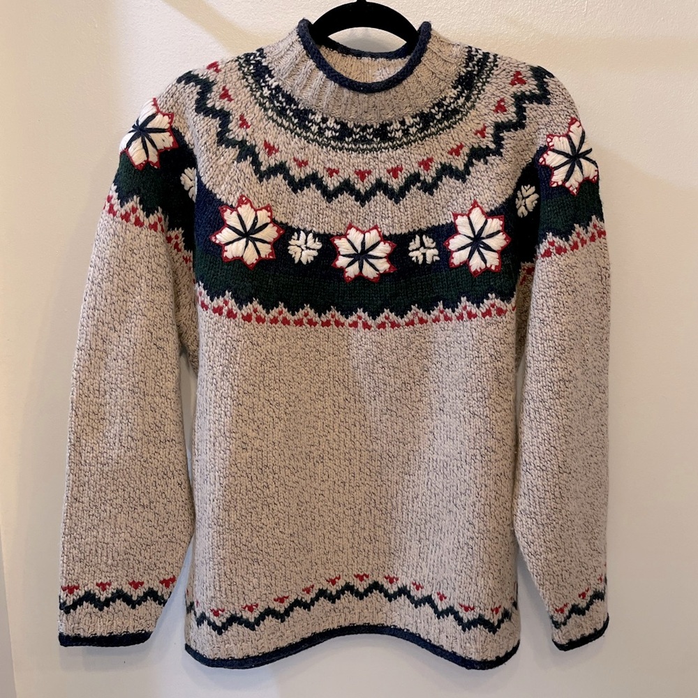 Women’s Vintage Woolrich 100% Lambswool Embellished Sweater Ivory Size Large